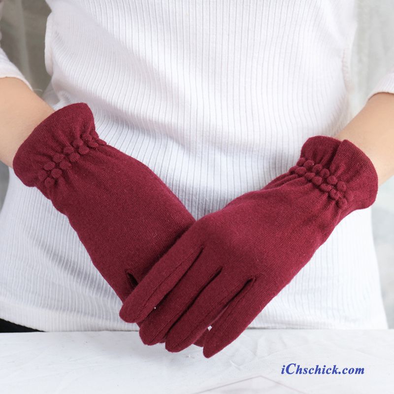 Damen Handschuhe Kalte Schafwolle Fünf Finger Warm Halten Dünne Bordeauxrot Kaufen