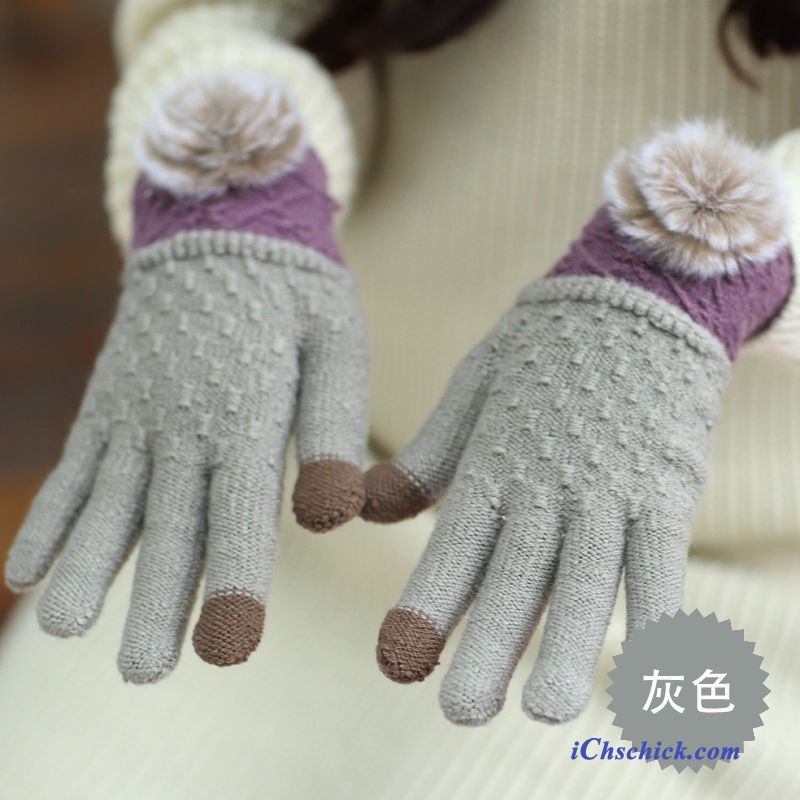 Damen Handschuhe Niedlich Herbst Winter Touchscreen Stricken Purpur Lila Kaufen