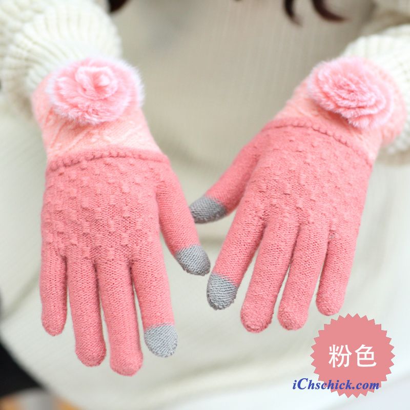 Damen Handschuhe Niedlich Herbst Winter Touchscreen Stricken Purpur Lila Kaufen