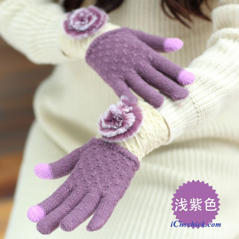 Damen Handschuhe Niedlich Herbst Winter Touchscreen Stricken Purpur Lila Kaufen