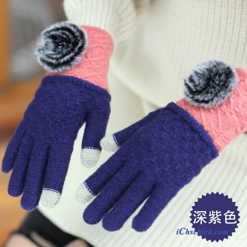Damen Handschuhe Niedlich Herbst Winter Touchscreen Stricken Purpur Lila Kaufen
