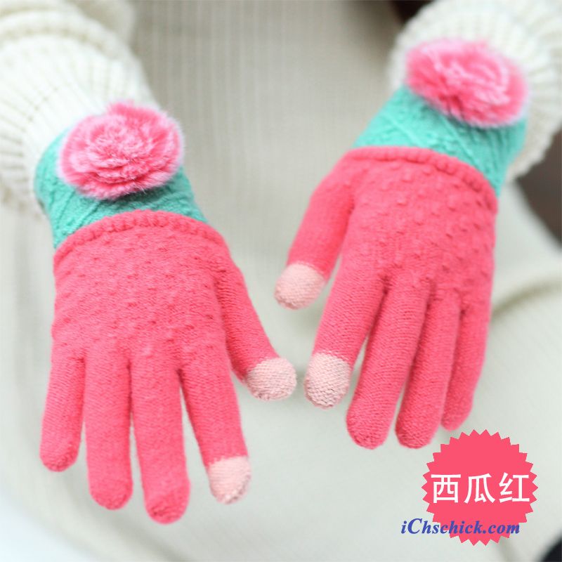 Damen Handschuhe Niedlich Herbst Winter Touchscreen Stricken Purpur Lila Kaufen