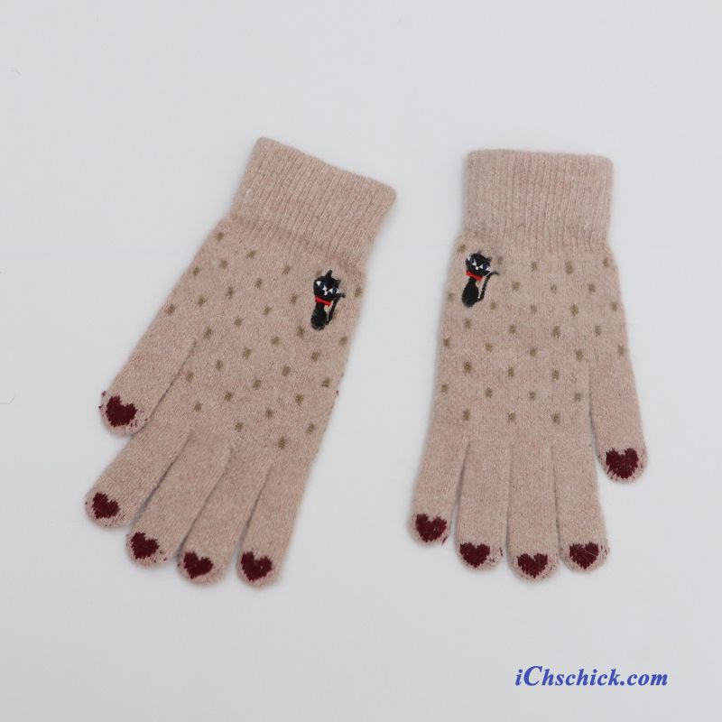 Damen Handschuhe Niedlich Winter Plüsch Warm Halten Student Schwarz Online