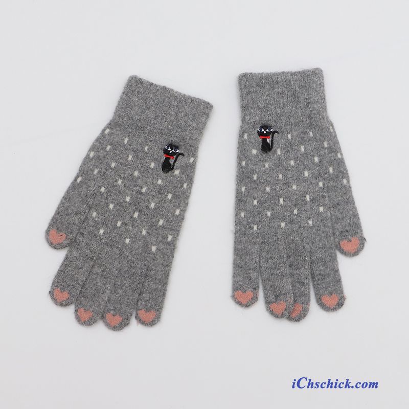 Damen Handschuhe Niedlich Winter Plüsch Warm Halten Student Schwarz Online