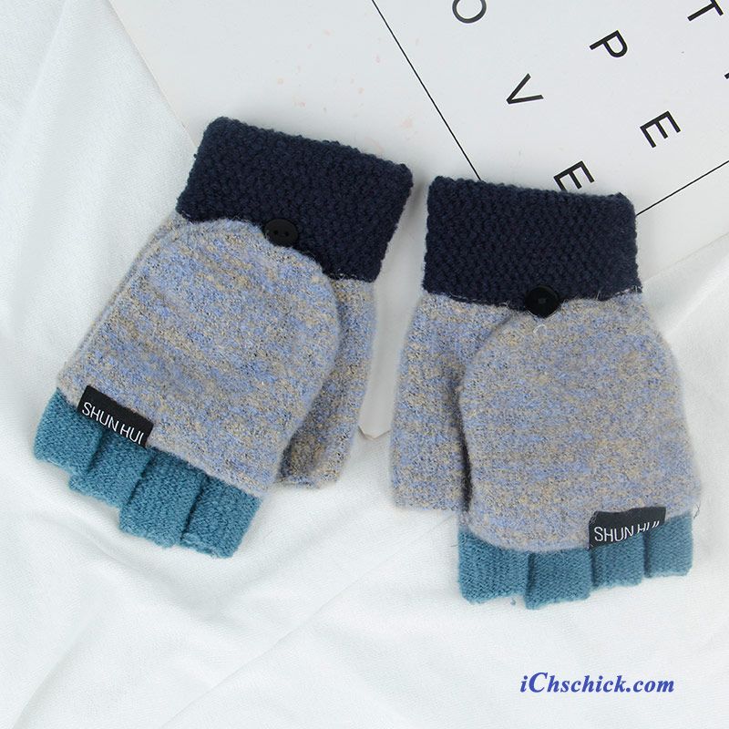 Damen Handschuhe Samt Niedlich Student Wolle Winter Blau Online