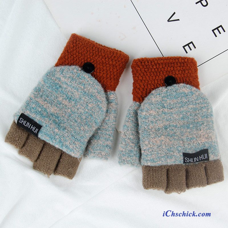 Damen Handschuhe Samt Niedlich Student Wolle Winter Blau Online