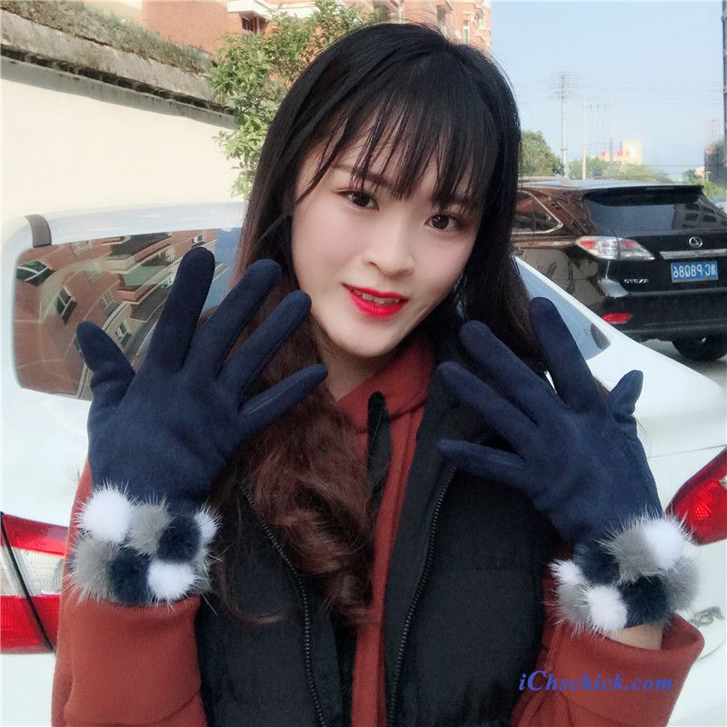 Damen Handschuhe Samt Niedlich Warm Halten Student Reiten Rosa Online