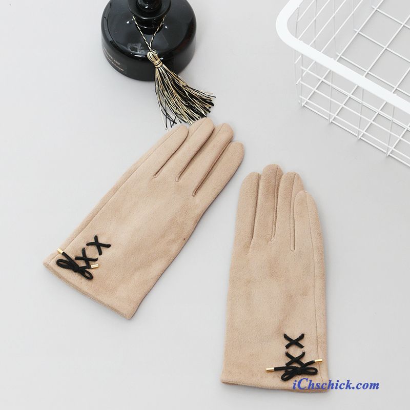 Damen Handschuhe Samt Winter Warm Halten Süß Dicke Schwarz Billige