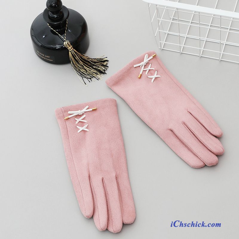 Damen Handschuhe Samt Winter Warm Halten Süß Dicke Schwarz Billige