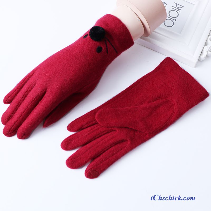 Damen Handschuhe Student Schafwolle Winter Niedlich Touchscreen Rot Geschäft