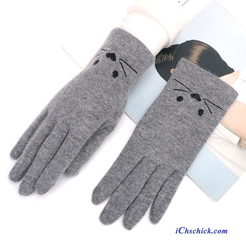 Damen Handschuhe Student Schafwolle Winter Niedlich Touchscreen Rot Geschäft