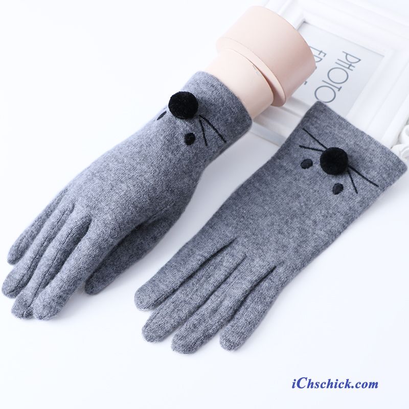 Damen Handschuhe Student Schafwolle Winter Niedlich Touchscreen Rot Geschäft