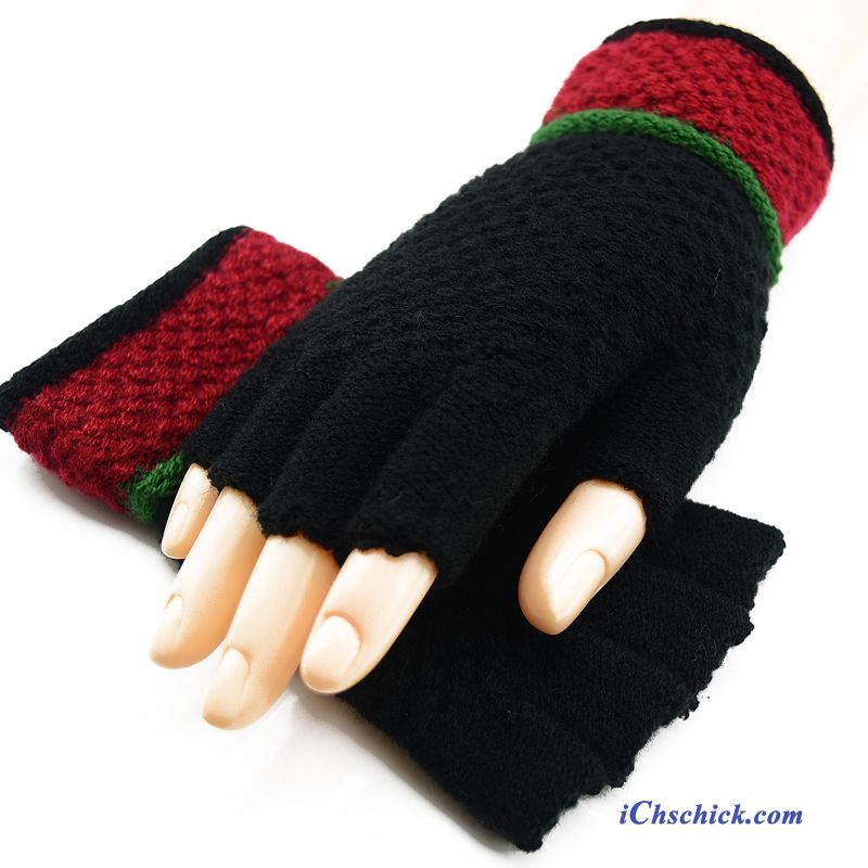 Damen Handschuhe Tasche Bequeme Winter Halber Finger Wolle Grün Kaufen