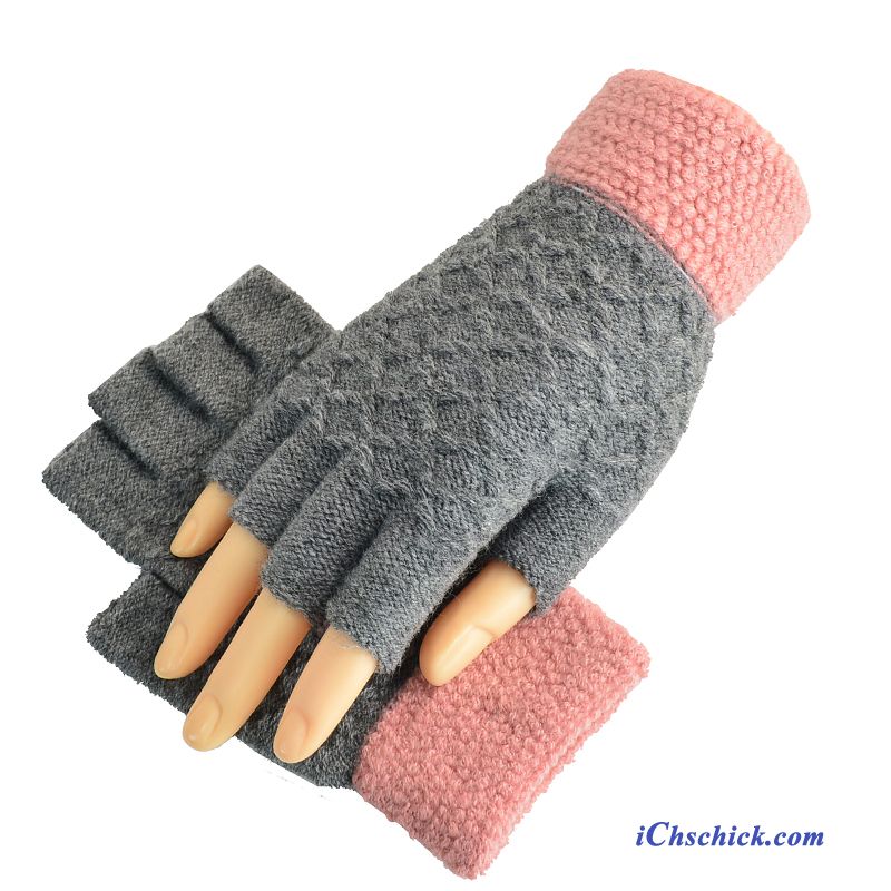 Damen Handschuhe Tasche Bequeme Winter Halber Finger Wolle Grün Kaufen