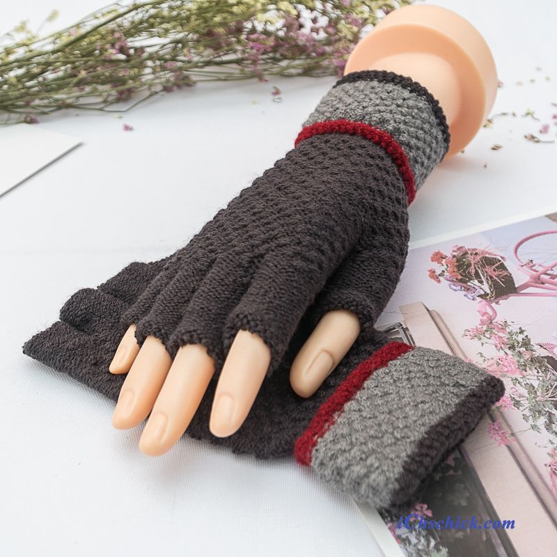 Damen Handschuhe Tasche Bequeme Winter Halber Finger Wolle Grün Kaufen