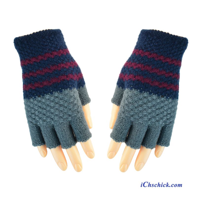 Damen Handschuhe Tasche Bequeme Winter Halber Finger Wolle Grün Kaufen