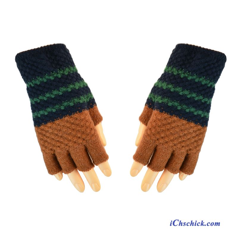 Damen Handschuhe Tasche Bequeme Winter Halber Finger Wolle Grün Kaufen