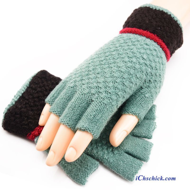 Damen Handschuhe Tasche Bequeme Winter Halber Finger Wolle Grün Kaufen