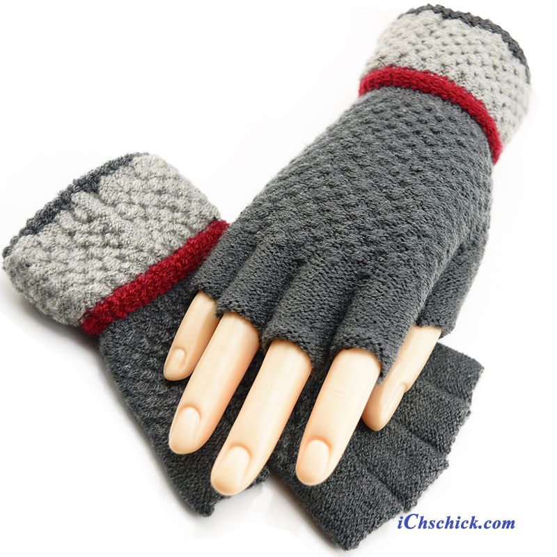 Damen Handschuhe Tasche Bequeme Winter Halber Finger Wolle Grün Kaufen