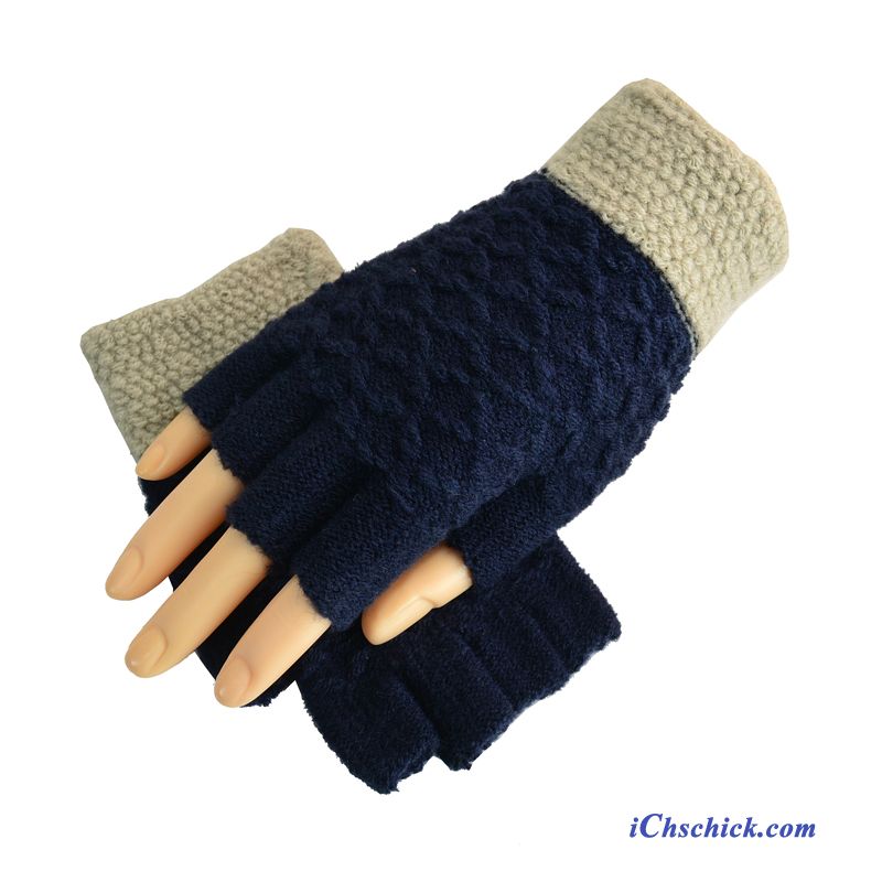 Damen Handschuhe Tasche Bequeme Winter Halber Finger Wolle Grün Kaufen