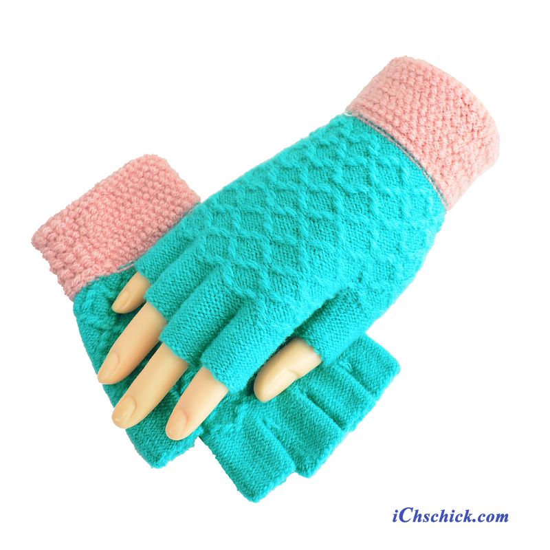 Damen Handschuhe Tasche Bequeme Winter Halber Finger Wolle Grün Kaufen