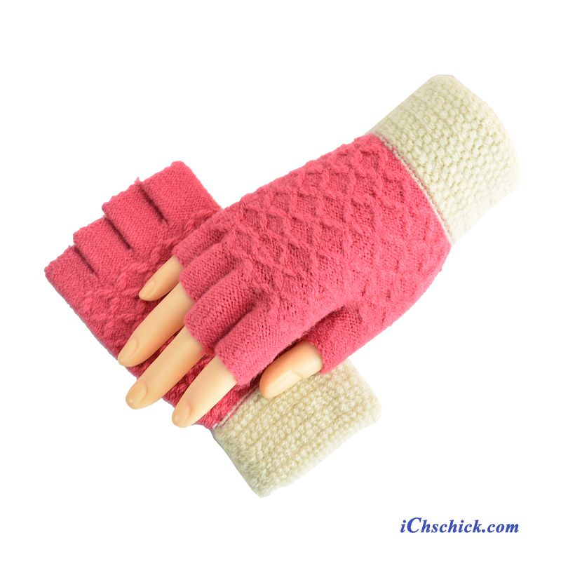 Damen Handschuhe Tasche Bequeme Winter Halber Finger Wolle Grün Kaufen