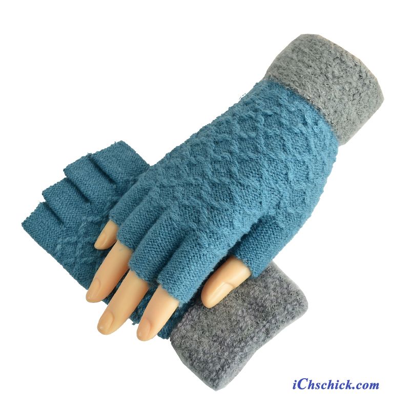 Damen Handschuhe Tasche Bequeme Winter Halber Finger Wolle Grün Kaufen