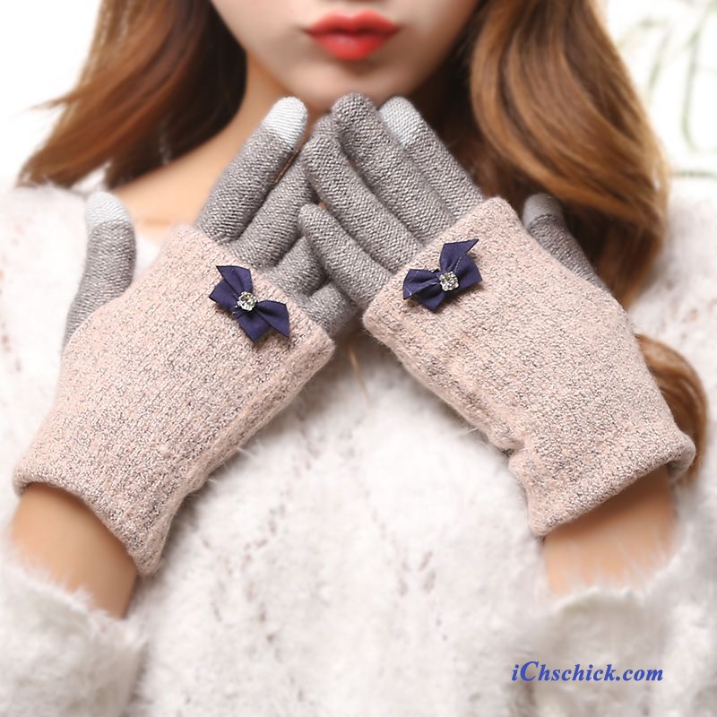 Damen Handschuhe Warm Halten Niedlich Winter Dicke Bowknot Blau Günstig