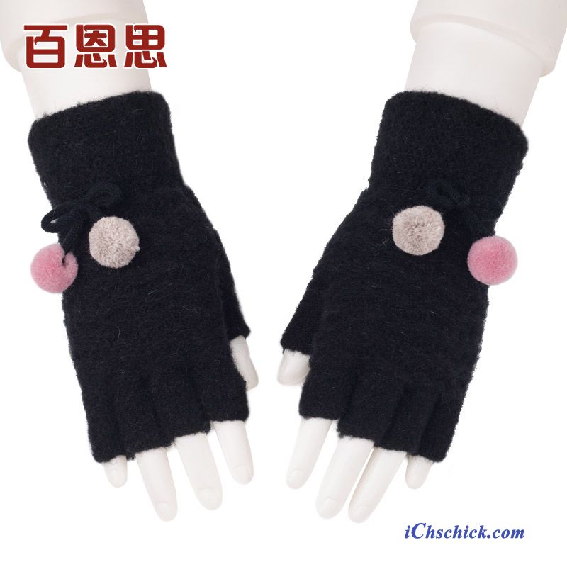 Damen Handschuhe Warm Halten Pelzball Winter Student Wolle Rot Kaufen