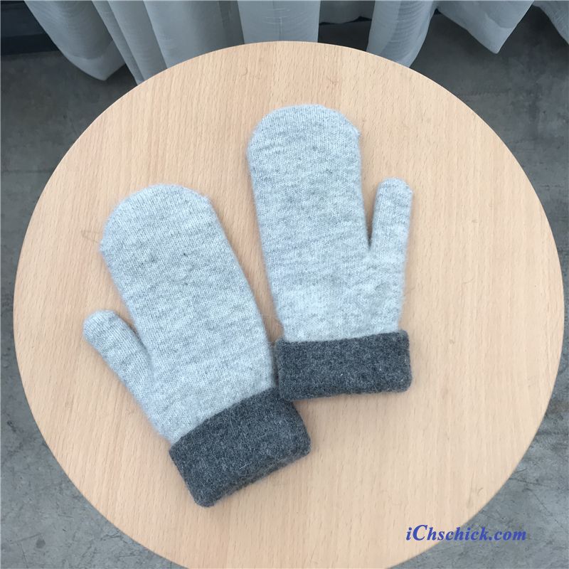 Damen Handschuhe Warm Halten Samt Weiche Stricken Winter Mischfarben Weiß Angebote