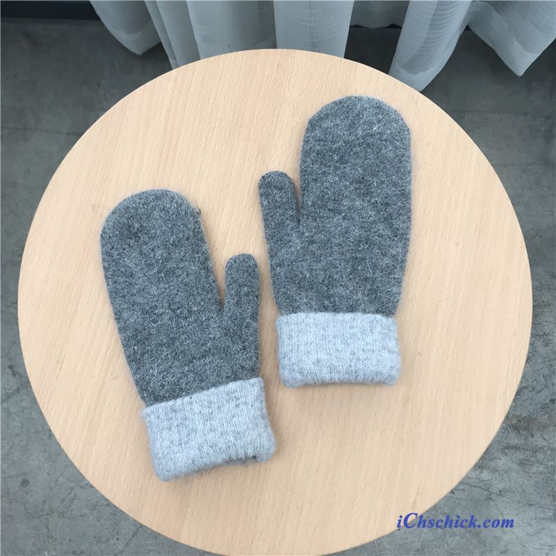 Damen Handschuhe Warm Halten Samt Weiche Stricken Winter Mischfarben Weiß Angebote