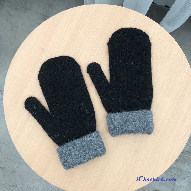 Damen Handschuhe Warm Halten Samt Weiche Stricken Winter Mischfarben Weiß Angebote