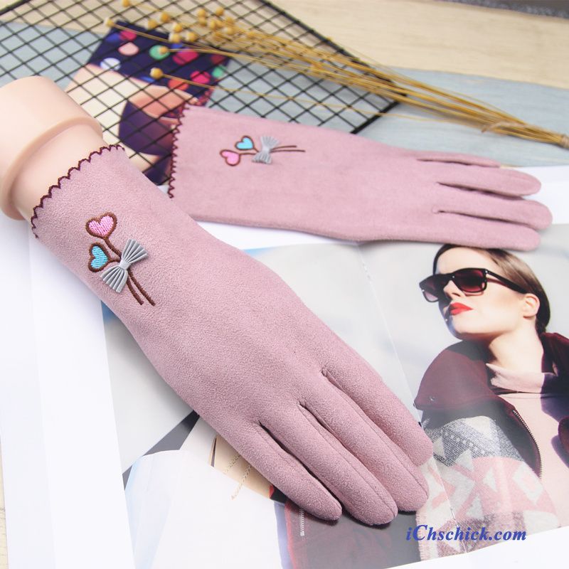 Damen Handschuhe Winter Karikatur Niedlich Samt Dicke Rosa Billige