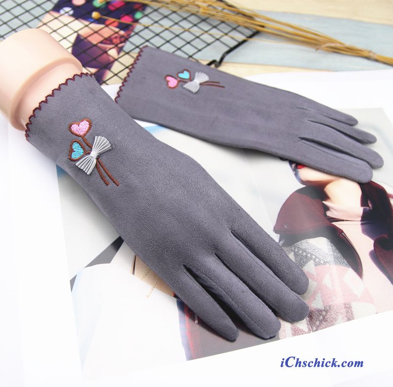 Damen Handschuhe Winter Karikatur Niedlich Samt Dicke Rosa Billige