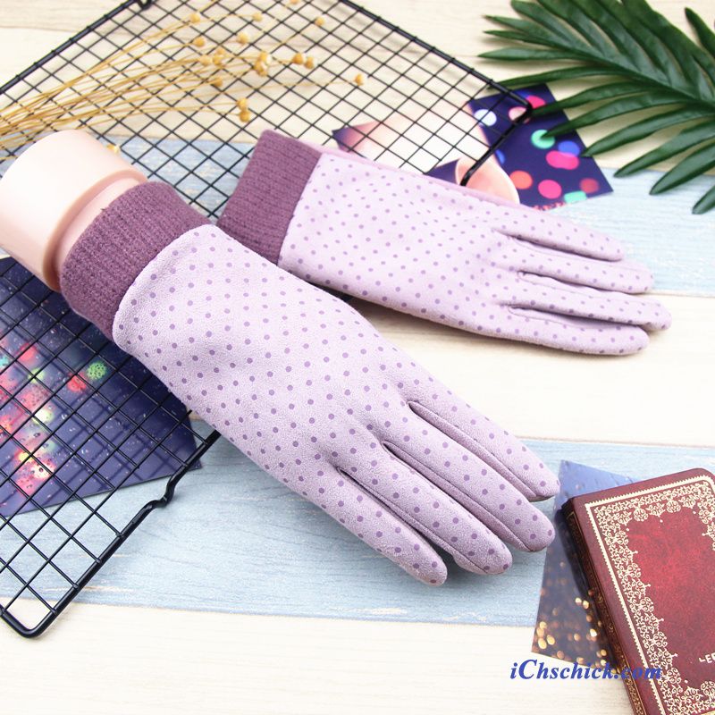 Damen Handschuhe Winter Karikatur Niedlich Samt Dicke Rosa Billige