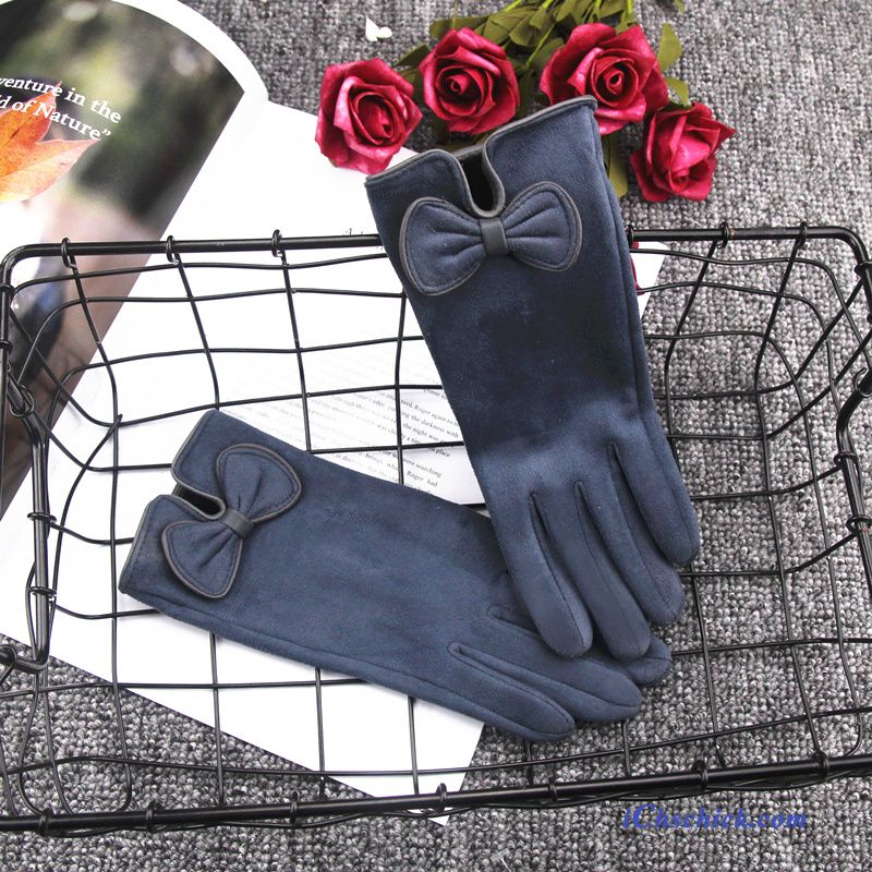 Damen Handschuhe Winter Karikatur Niedlich Samt Dicke Rosa Billige