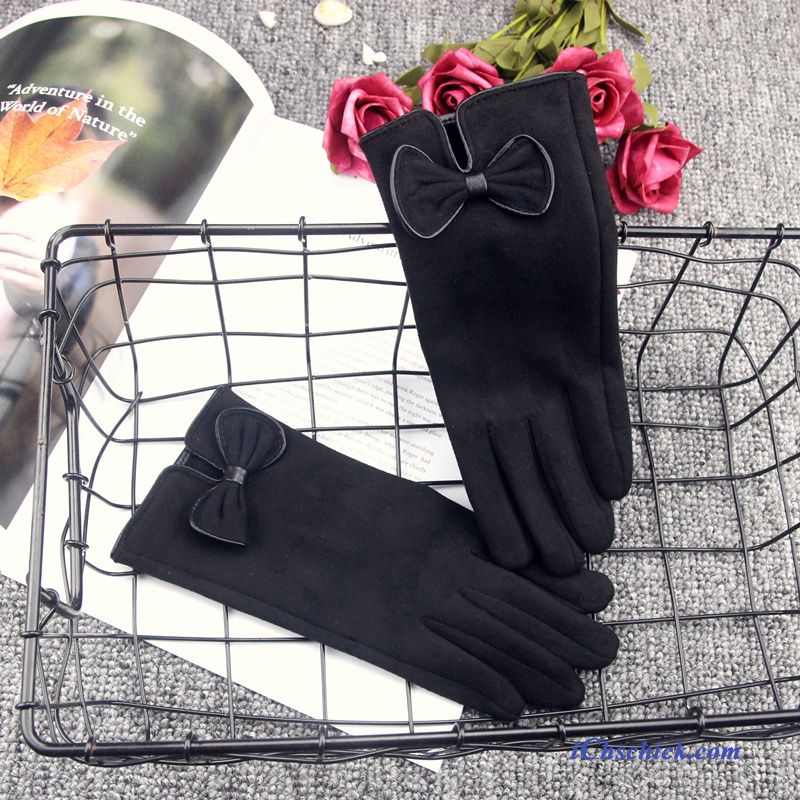 Damen Handschuhe Winter Karikatur Niedlich Samt Dicke Rosa Billige