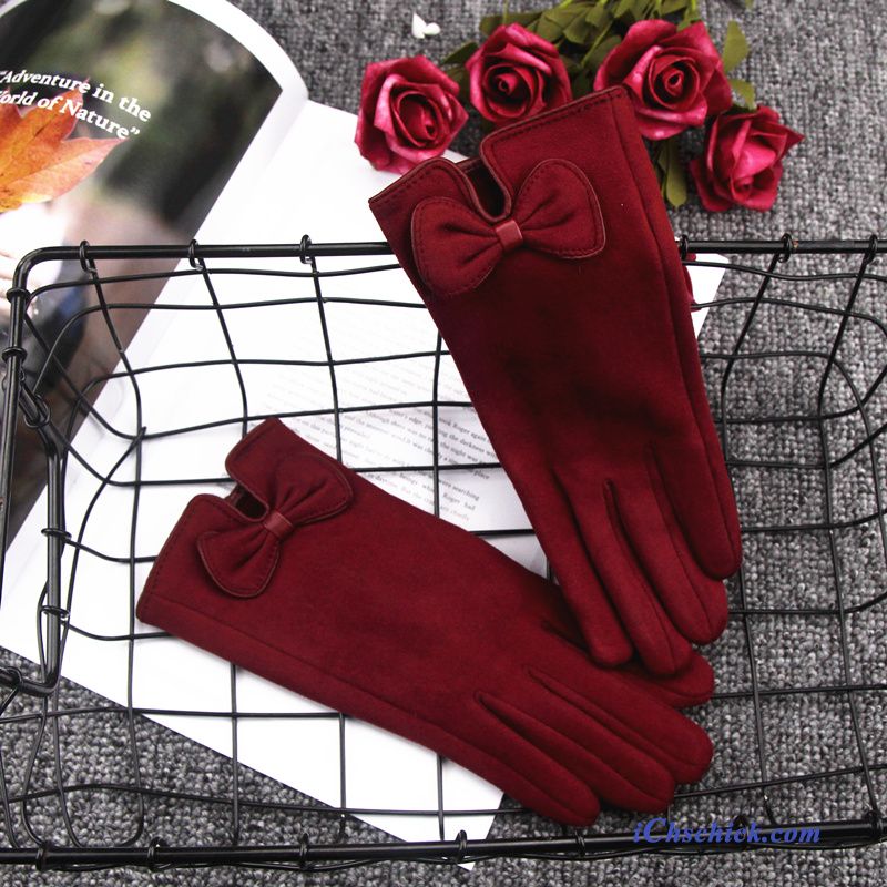 Damen Handschuhe Winter Karikatur Niedlich Samt Dicke Rosa Billige