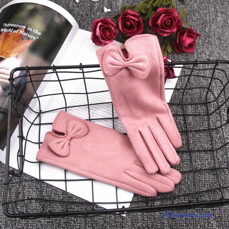 Damen Handschuhe Winter Karikatur Niedlich Samt Dicke Rosa Billige