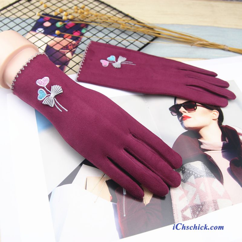 Damen Handschuhe Winter Karikatur Niedlich Samt Dicke Rosa Billige