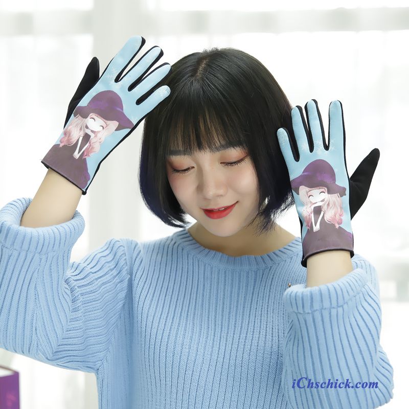 Damen Handschuhe Winter Karikatur Niedlich Samt Dicke Rosa Billige