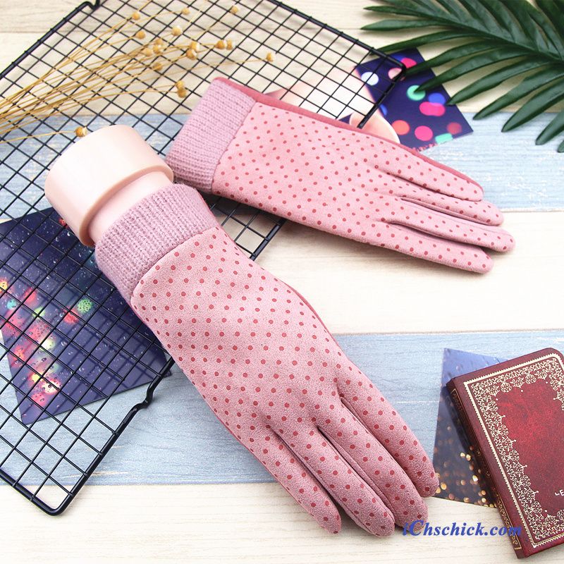 Damen Handschuhe Winter Karikatur Niedlich Samt Dicke Rosa Billige