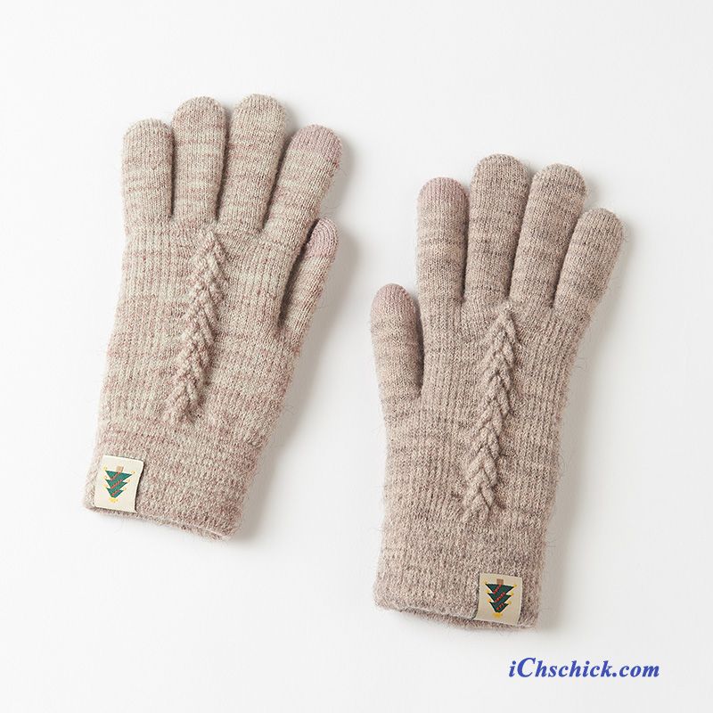 Damen Handschuhe Winter Touchscreen Einfarbig Warm Halten Fünf Finger Rosa Verkaufen