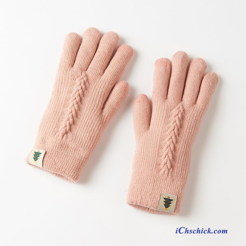 Damen Handschuhe Winter Touchscreen Einfarbig Warm Halten Fünf Finger Rosa Verkaufen