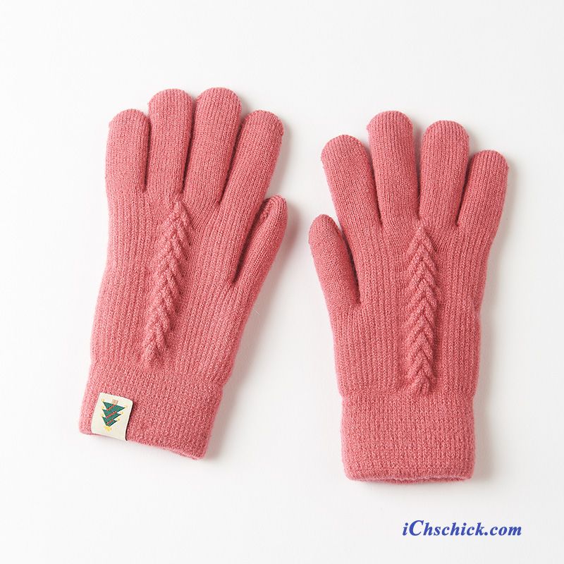 Damen Handschuhe Winter Touchscreen Einfarbig Warm Halten Fünf Finger Rosa Verkaufen