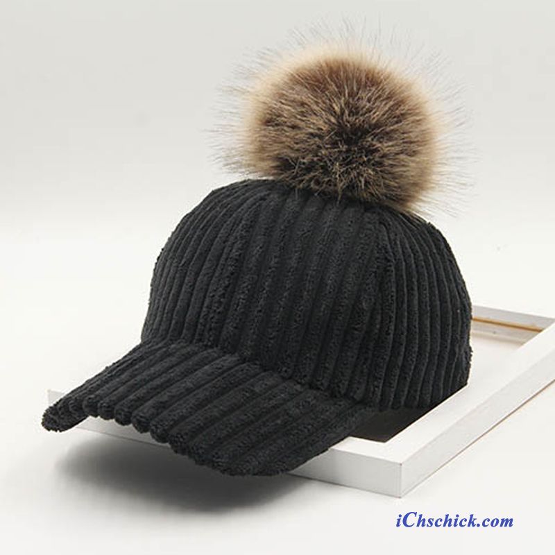 Damen Hüte / Caps Streifen Winter Mode Pelzball Trend Marineblau Online