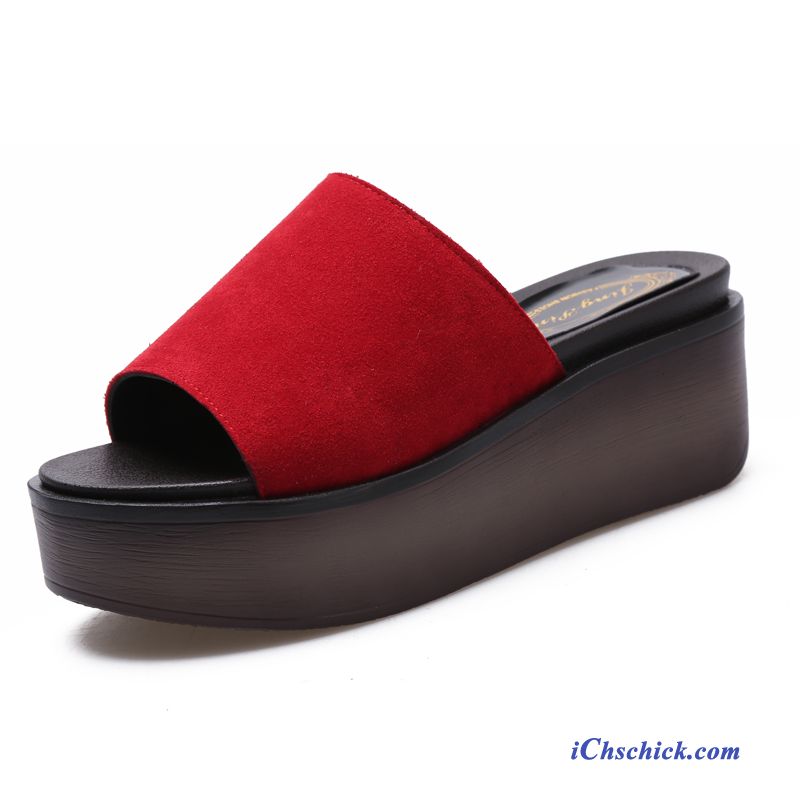 Damen Pantoffeln Leder Rotblond, Exklusive Schuhe Damen Billig