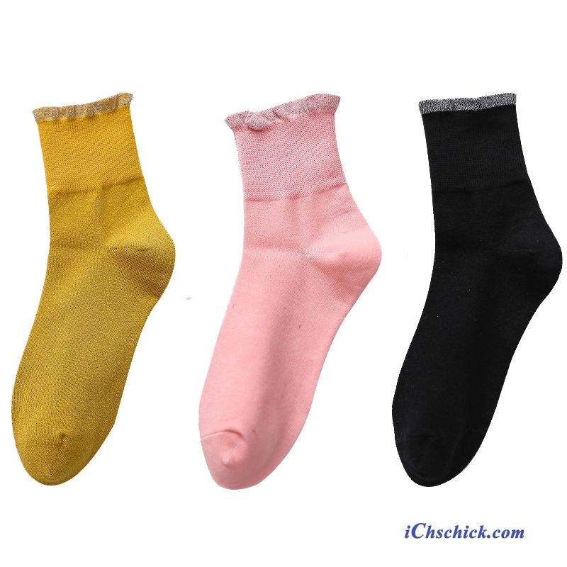 Damen Socken Baumwolle Frühling Winter Mid Lange Socke Gelb Billig