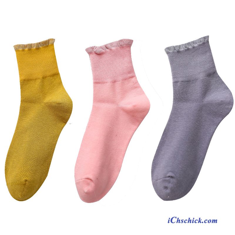 Damen Socken Baumwolle Frühling Winter Mid Lange Socke Gelb Billig