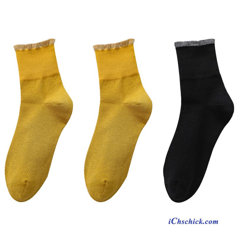 Damen Socken Baumwolle Frühling Winter Mid Lange Socke Gelb Billig